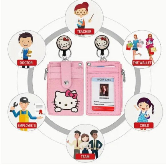 Hello Kitty Wallet Card Case ID Batch Holder Wallet Retractable Lanyard NWT - Picture 3 of 4